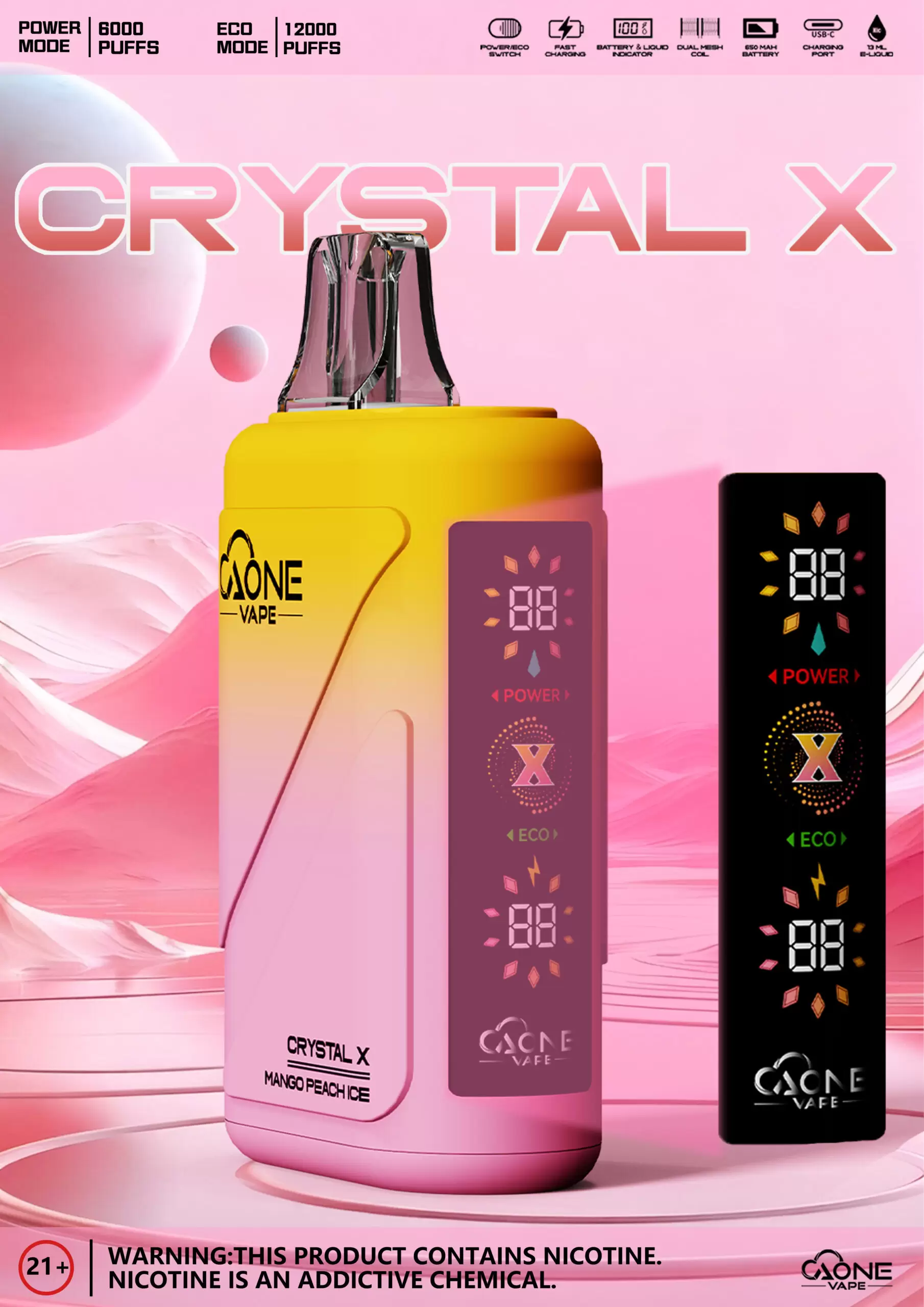 AONE Crystal X 水晶 2 代｜16000 口大容量一次性電子煙